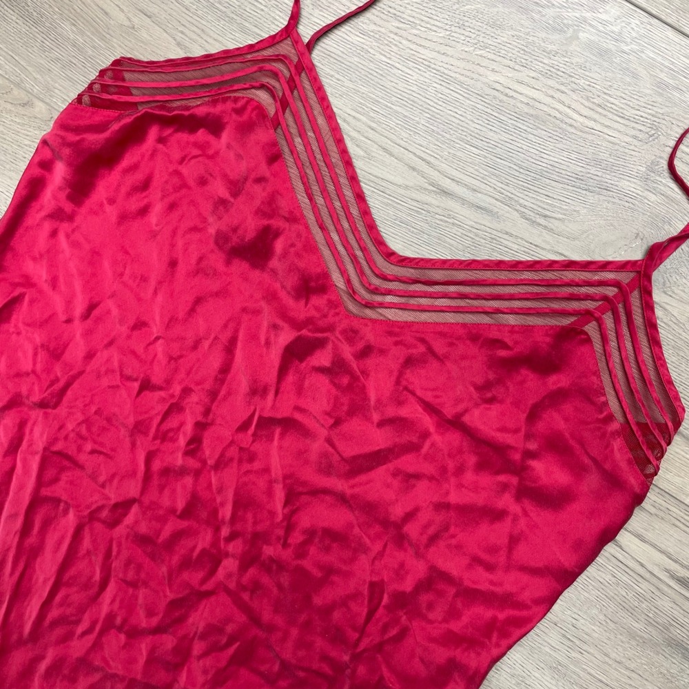 Victoria's Secret Slip Dress Women L Pink Silk Mesh Trim Chemise Nightgown